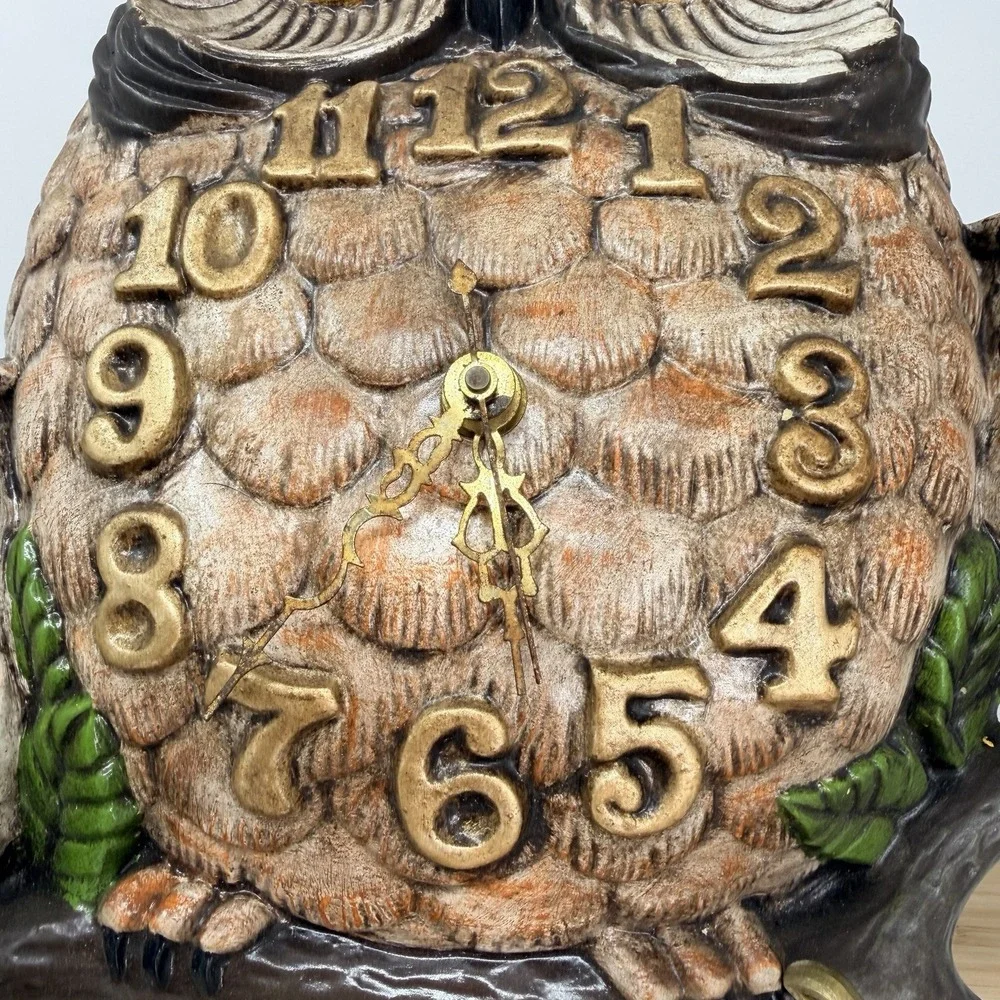 Vintage Owl Family On Branch Wall Clock Retro MCM 70's Arnel's Boho 3D Decor